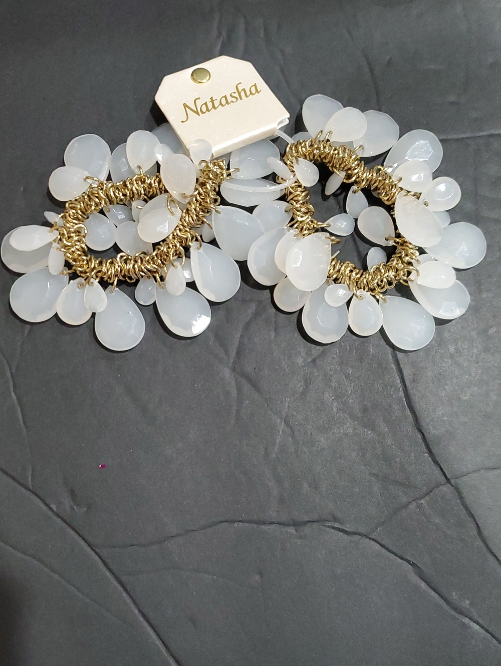 Natasha couture 2pc clear white acrylic gem stacked stretchy bracelet brand new